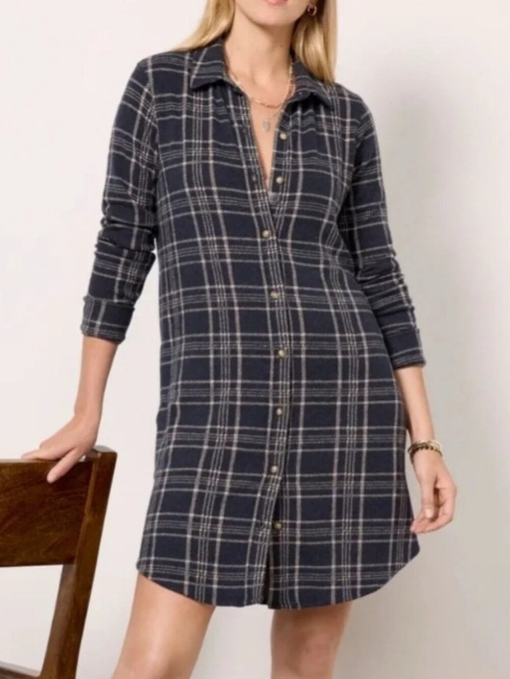 Faherty Navy Plaid Shirt Dress